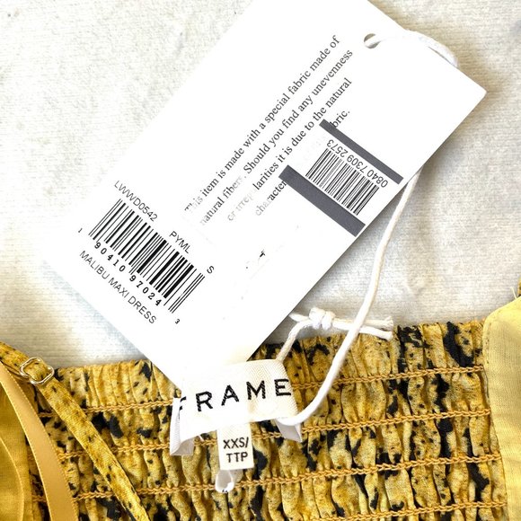 NWT Frame Malibu Yellow Python Print Cross Back Maxi Dress - Picture 10 of 15
